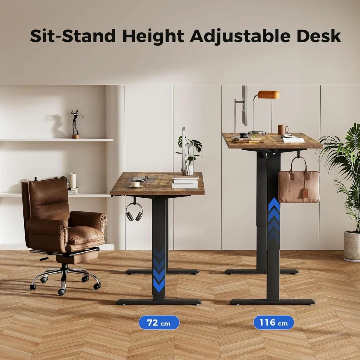 Electric Standing Office Desk, Brown 100x60 cm - Image 3