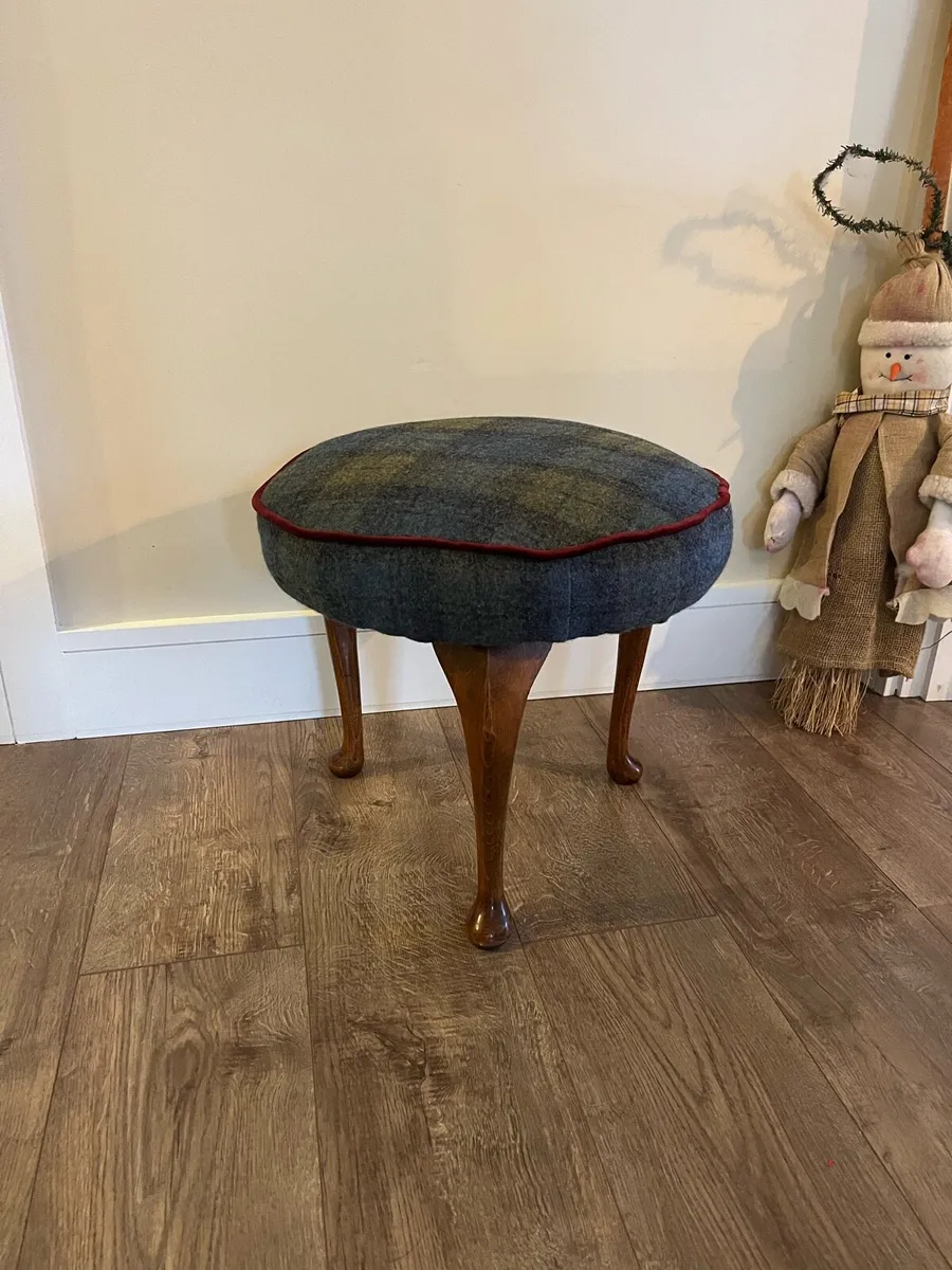 Antique Tartan Wool Footstool - Image 1