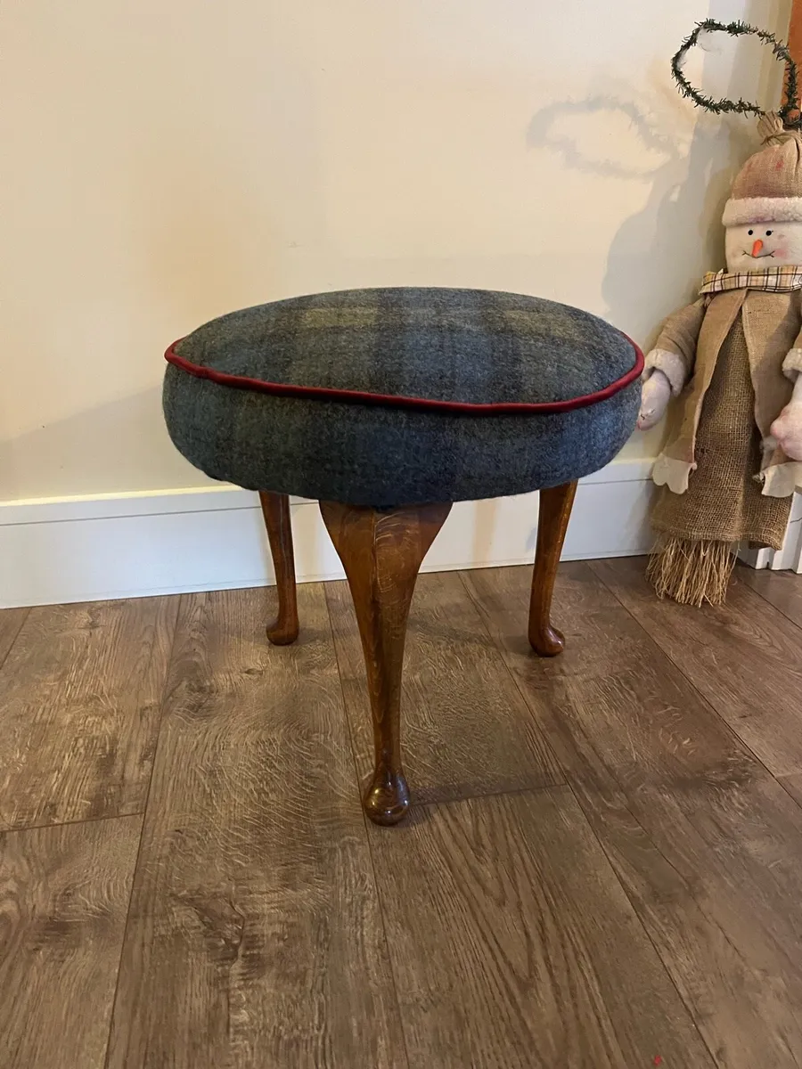 Antique Tartan Wool Footstool - Image 3