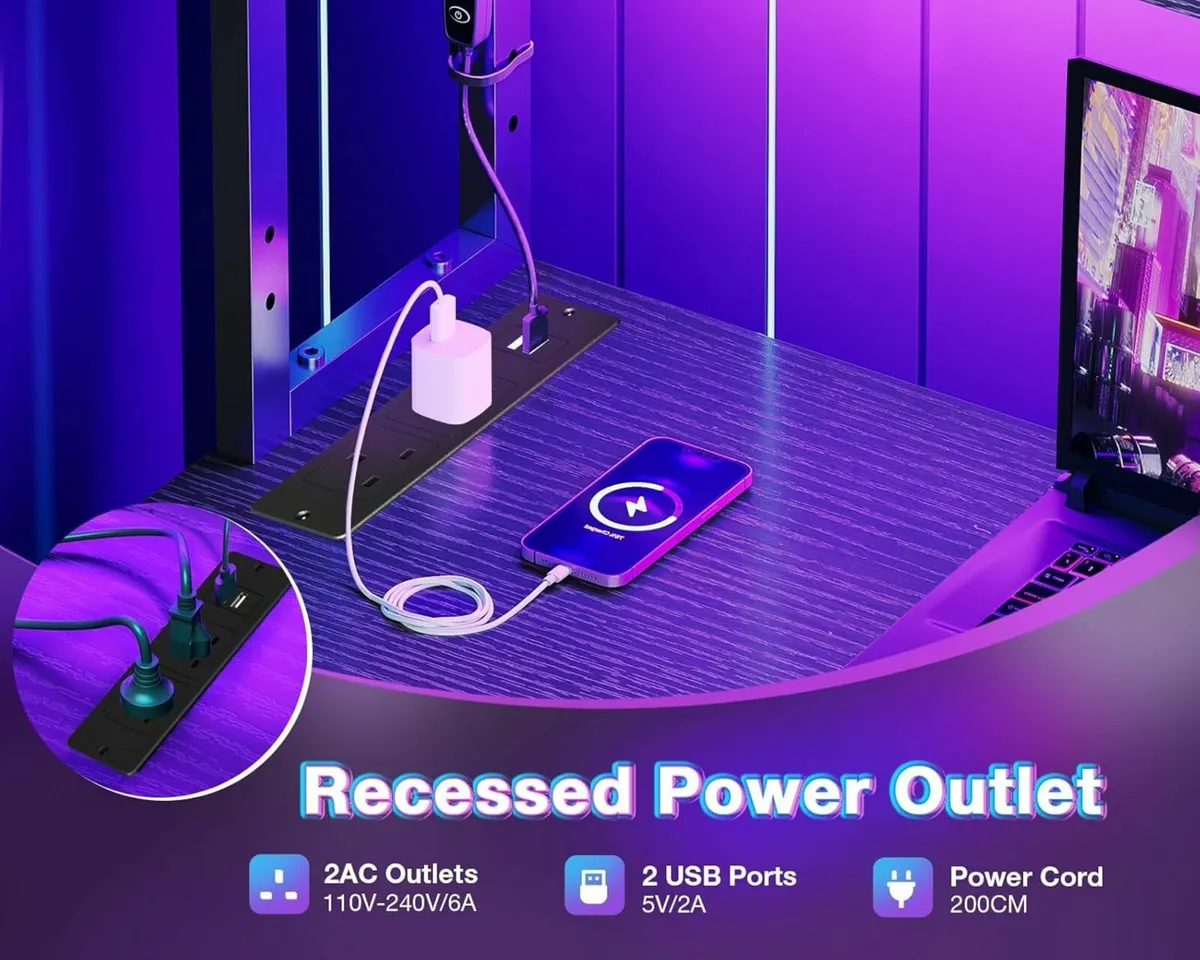 L Shaped Gaming Desk LED Lights Outlet 115×80 cm - Image 4