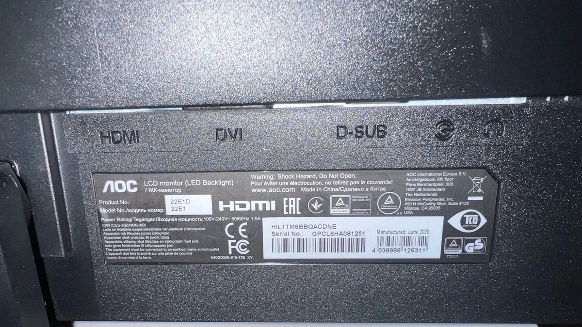 #Sale#AOC 22” Full HD monitor -excellent condition - Image 2