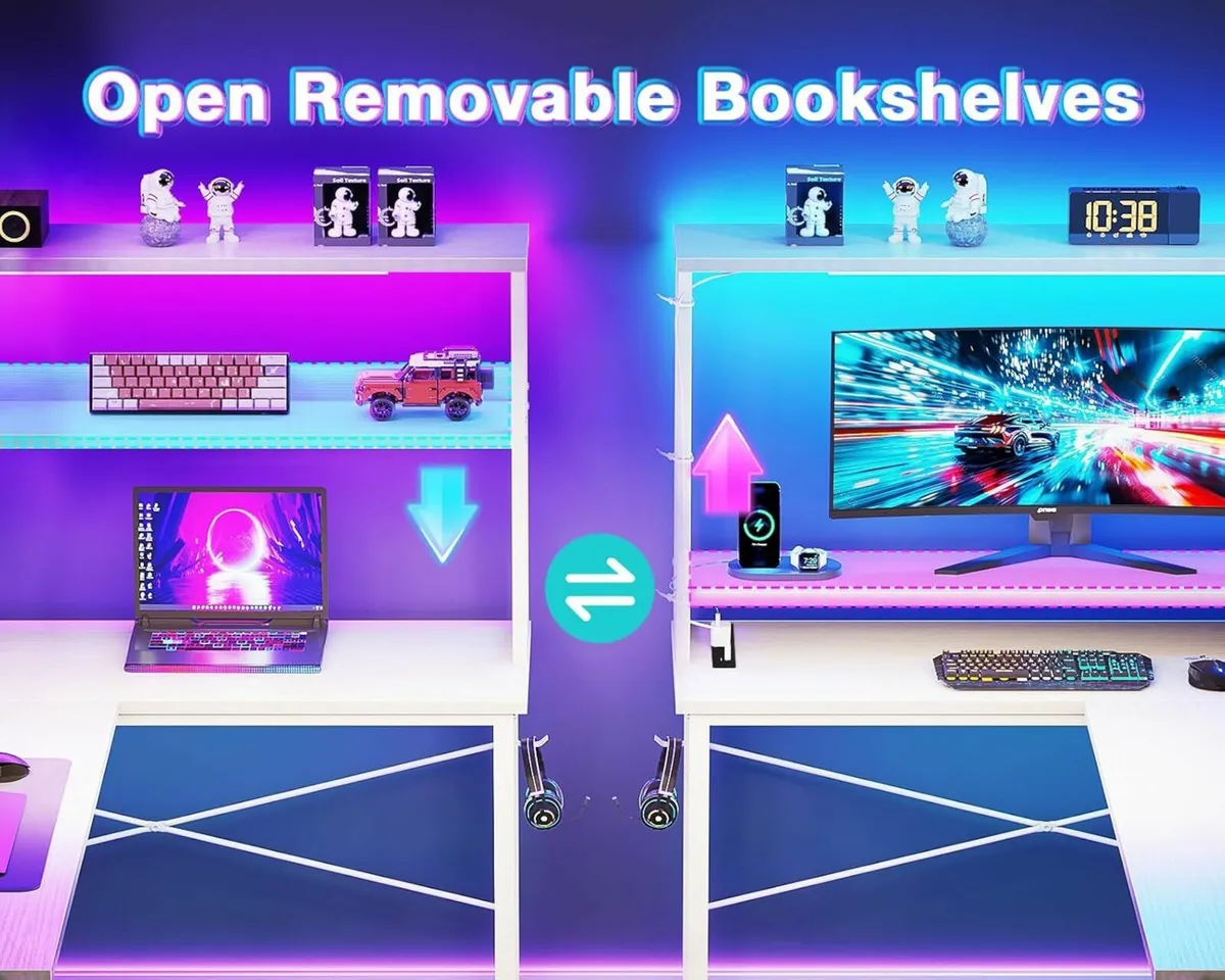 L Shaped Gaming Desk LED Lights Outlet, 115×80 cm - Image 4