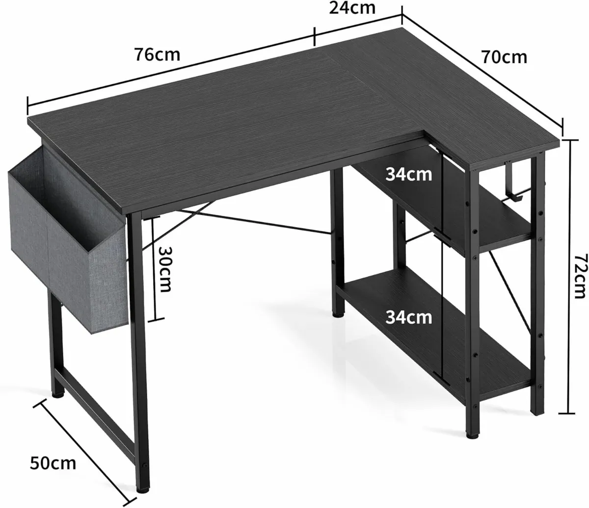 L Shaped Computer Desk Office Study 100x70cm - Image 2