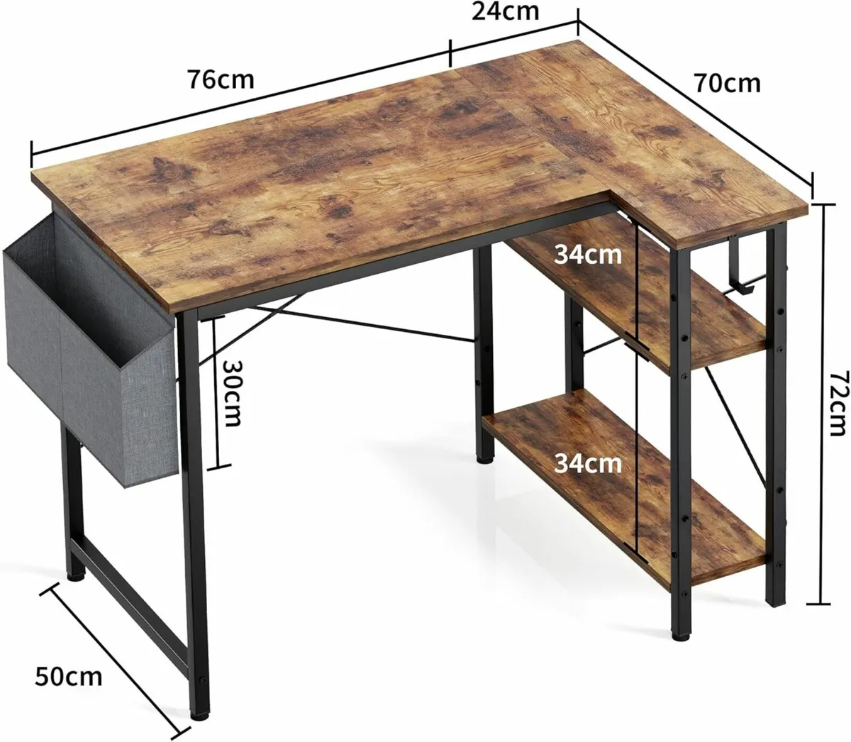 L Shaped Computer Reversible Office desk 100x70cm - Image 2