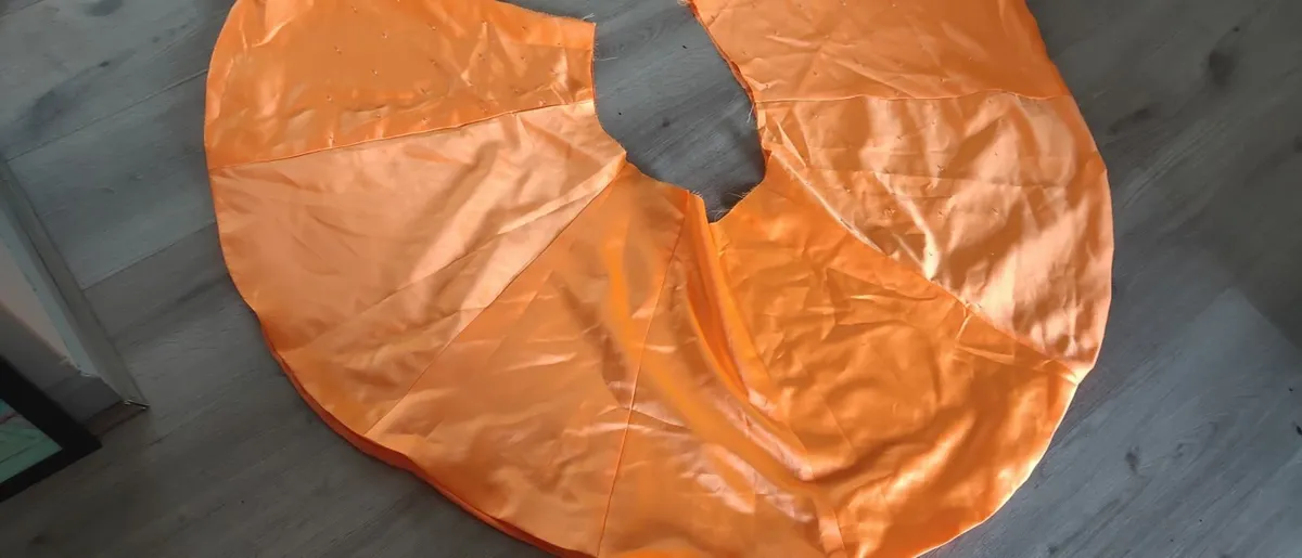 Solid orange satin look piece of fabric with beads - Image 2