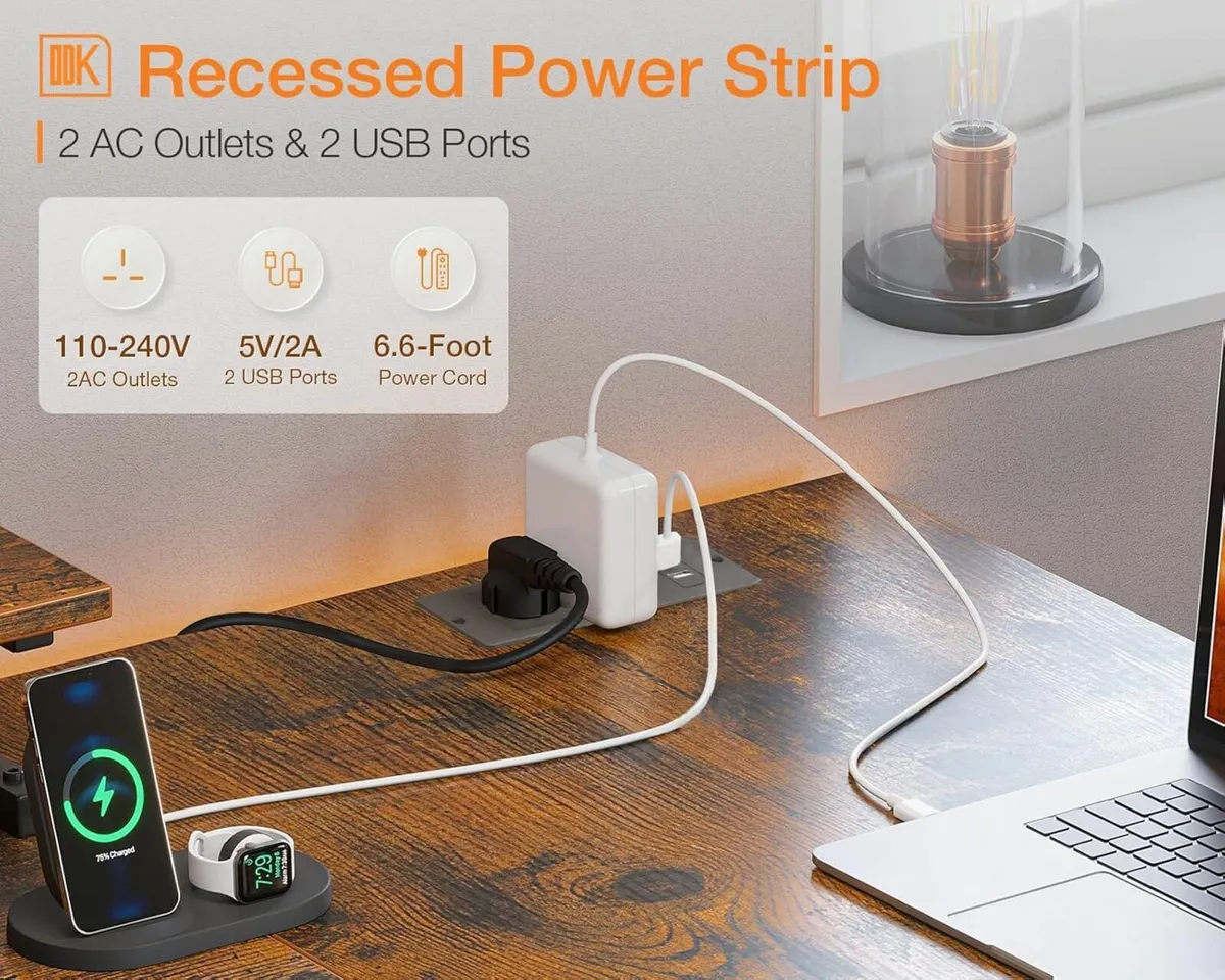 L Shaped Computer Desk 140x80cm USB Power Outlet - Image 3