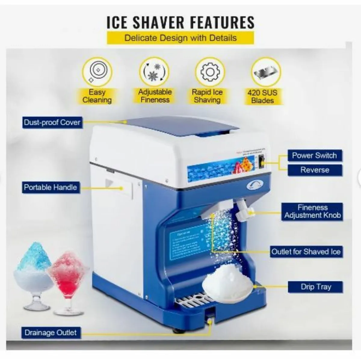 Snow Cone Machine 265LBS Commercial Ice - Image 3