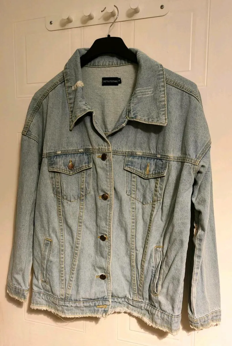 PrettyLittleThing Distressed Denim Jacket – Size M - Image 1