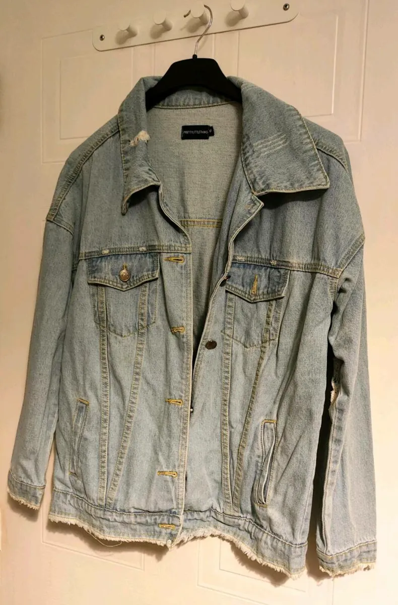 PrettyLittleThing Distressed Denim Jacket – Size M - Image 2