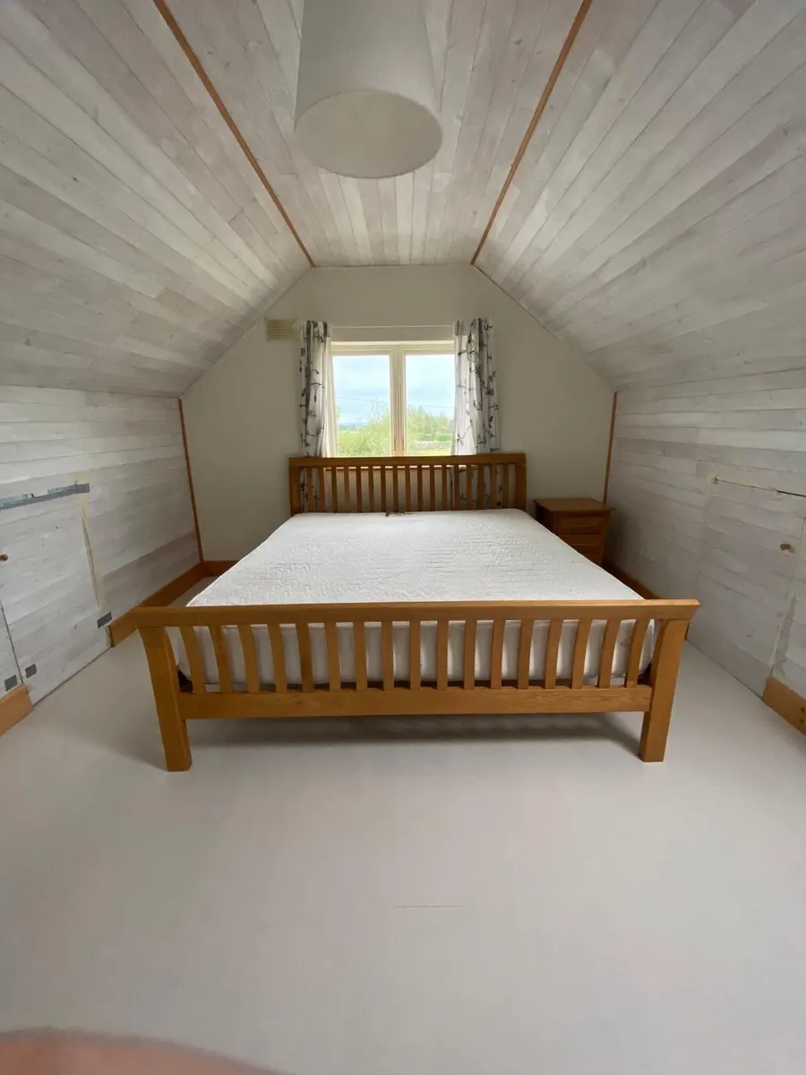 Solid oak super king size bed & mattress - Image 1