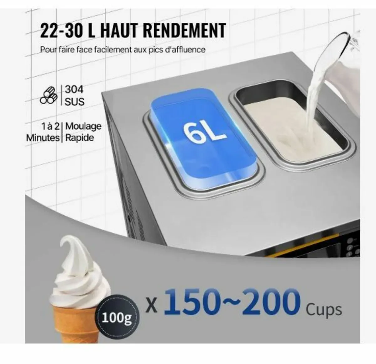 Commercial Ice Cream Maker, 22-30L/H Yield, 2200W - Image 2