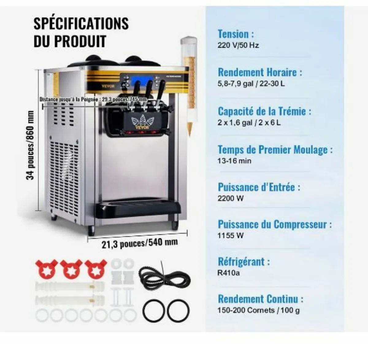 Commercial Ice Cream Maker, 22-30L/H Yield, 2200W - Image 4