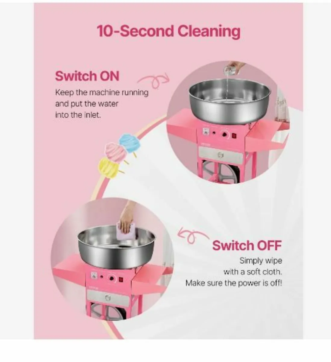 Electric Cotton Candy Machine with Cart, 1000W - Image 2