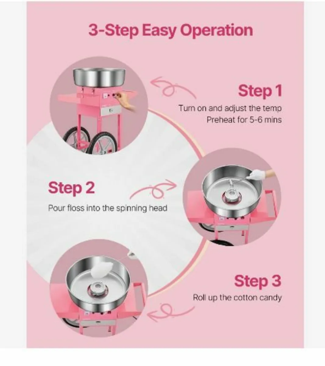 Electric Cotton Candy Machine with Cart, 1000W - Image 4