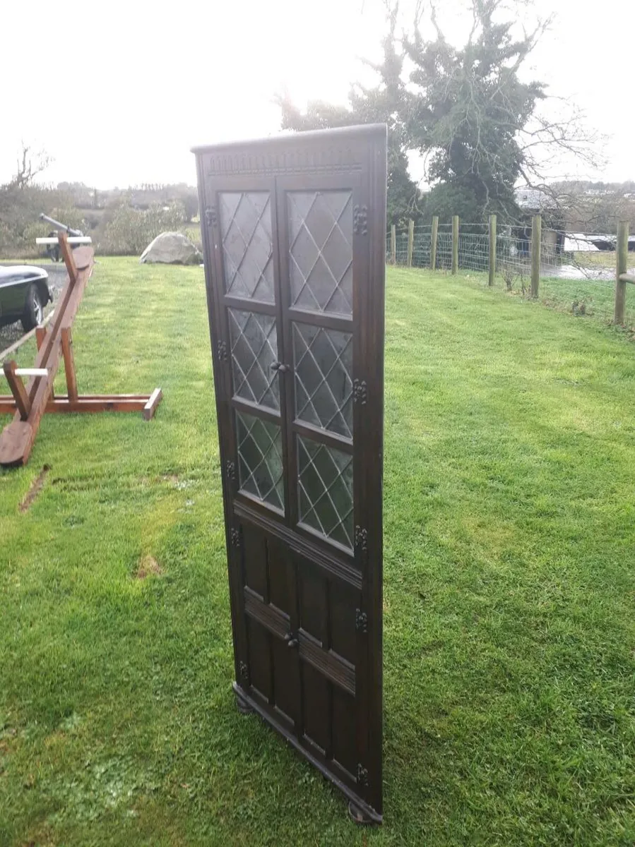 Antique Leaded Glass 4 Door Corner Cabinet - Image 1