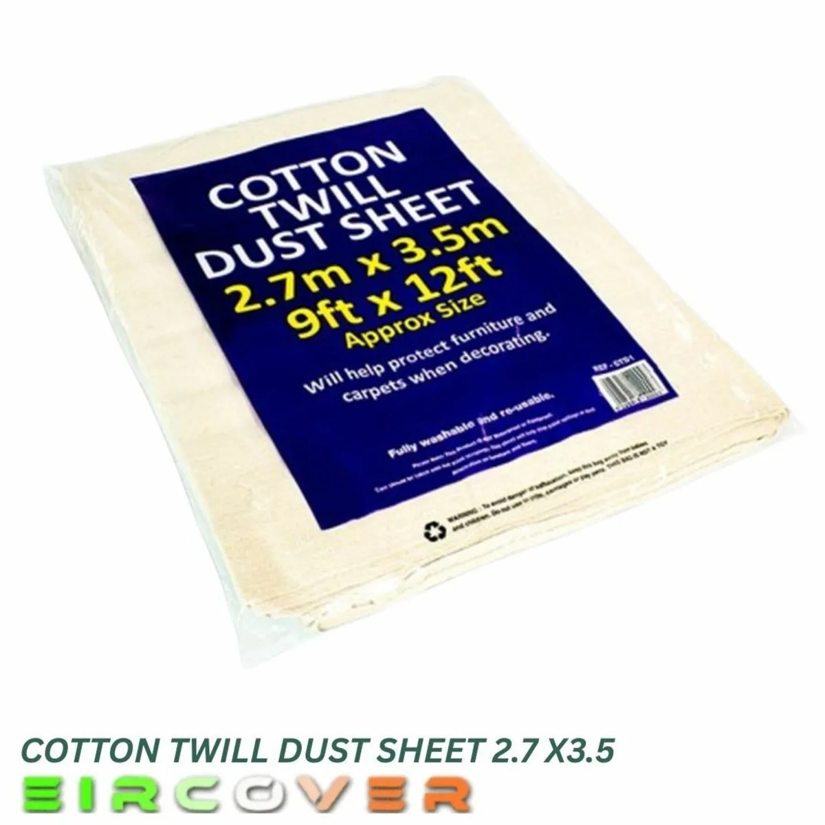 Cotton twill dust sheet 2.7m x 3.5m ( 9' x 12') - Image 2