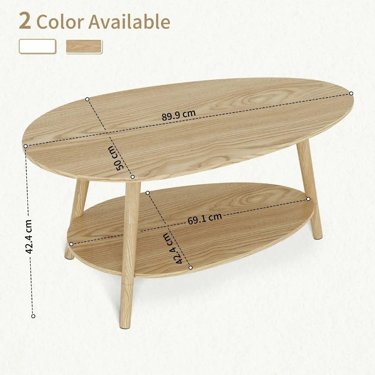 Oval Coffee Table 2-Tier Center with Storage - Image 2