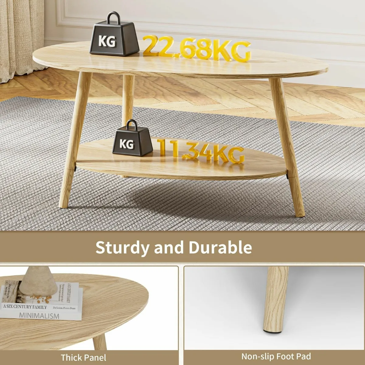 Oval Coffee Table 2-Tier Center with Storage - Image 3