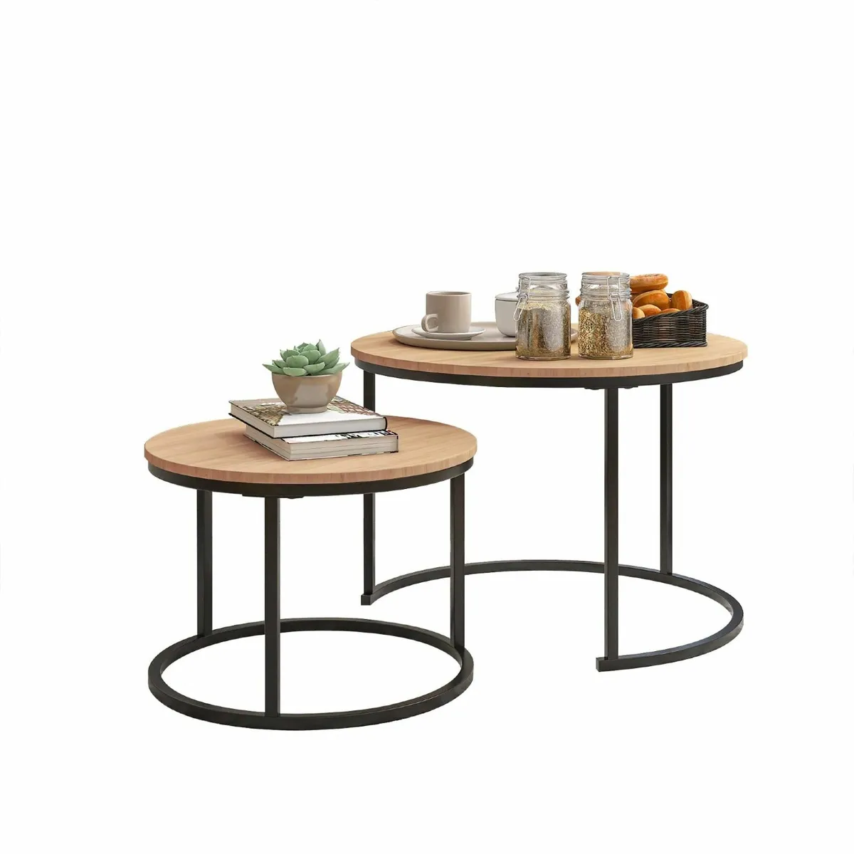Round Nesting Coffee Table Set of 2 for Living - Image 1