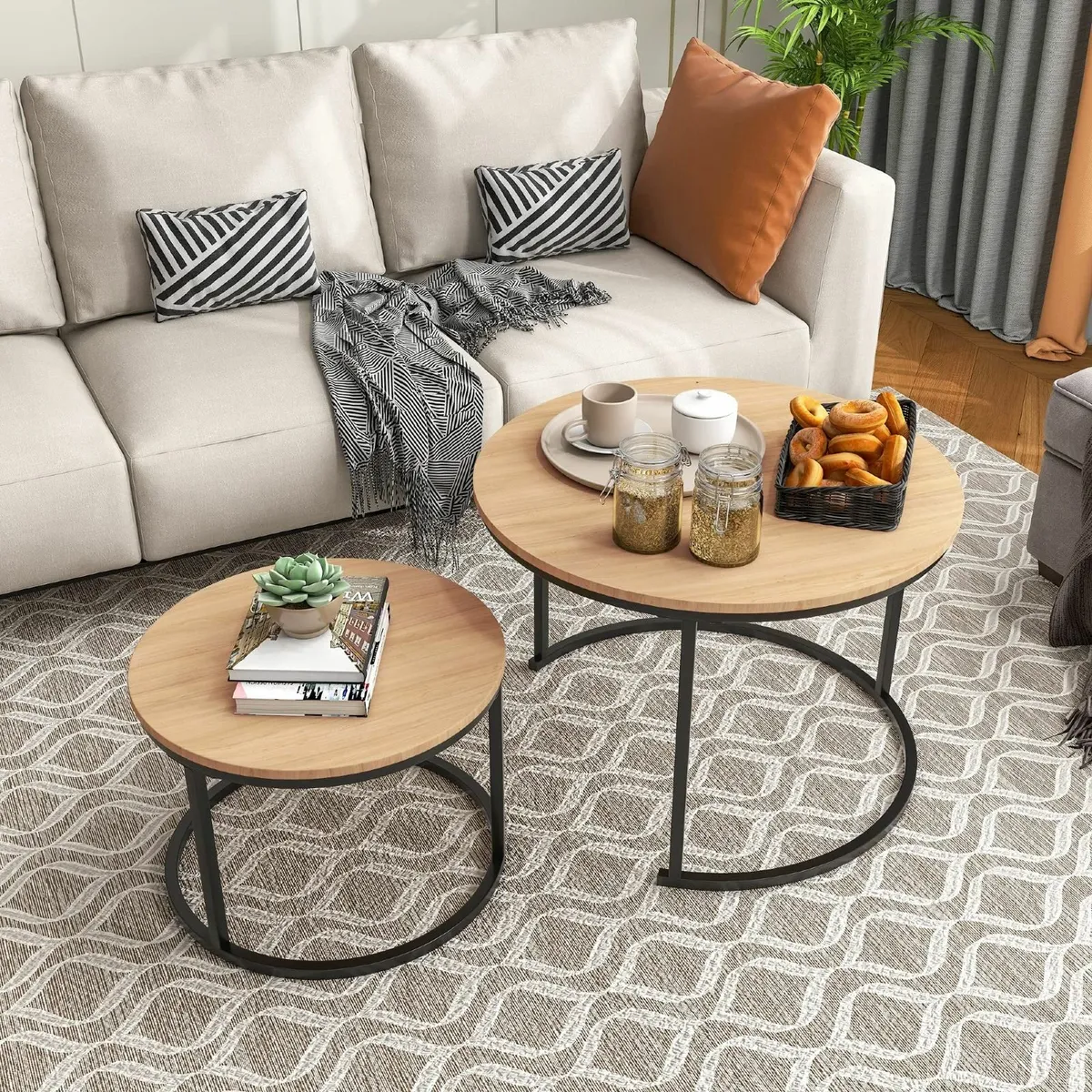 Round Nesting Coffee Table Set of 2 for Living - Image 2