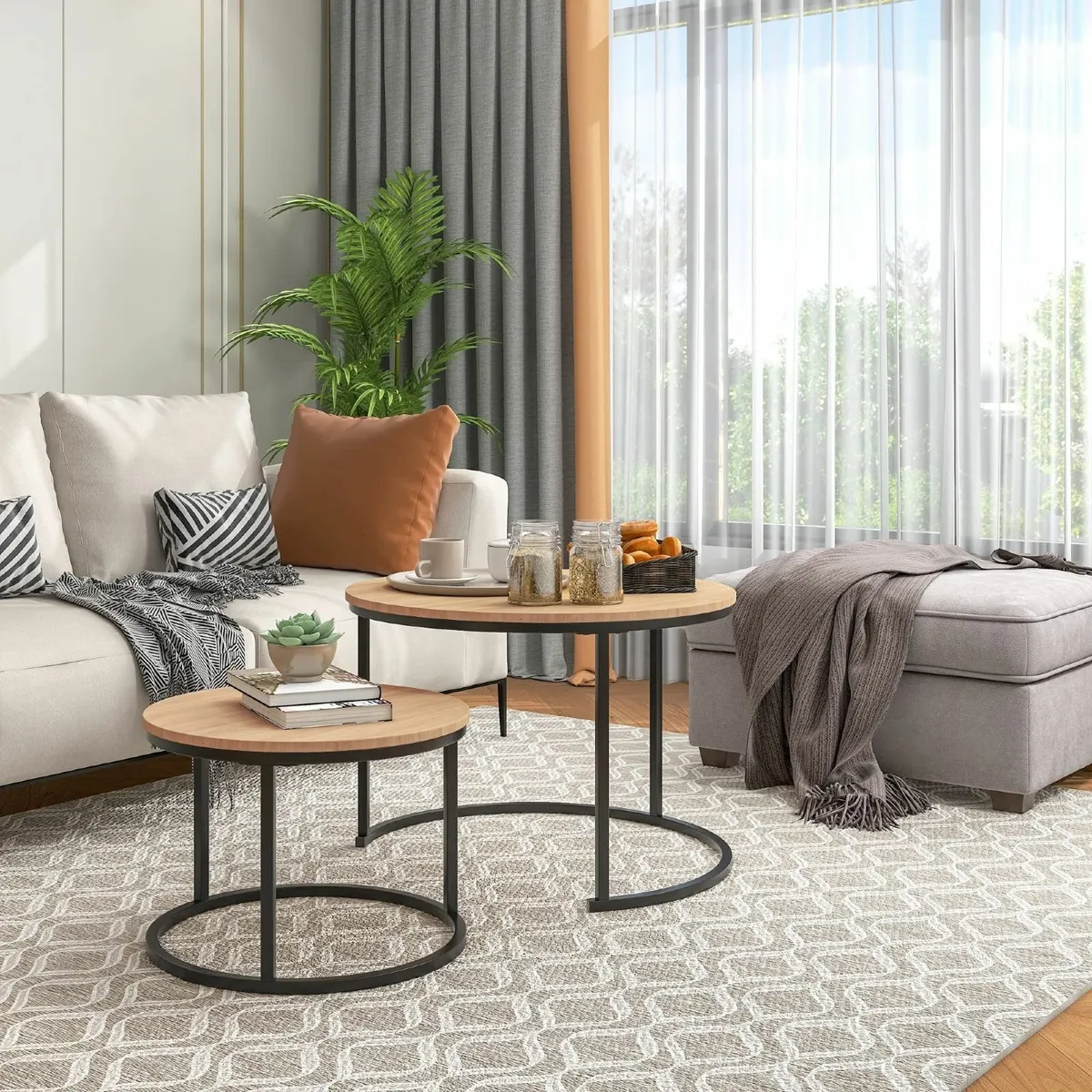 Round Nesting Coffee Table Set of 2 for Living - Image 4