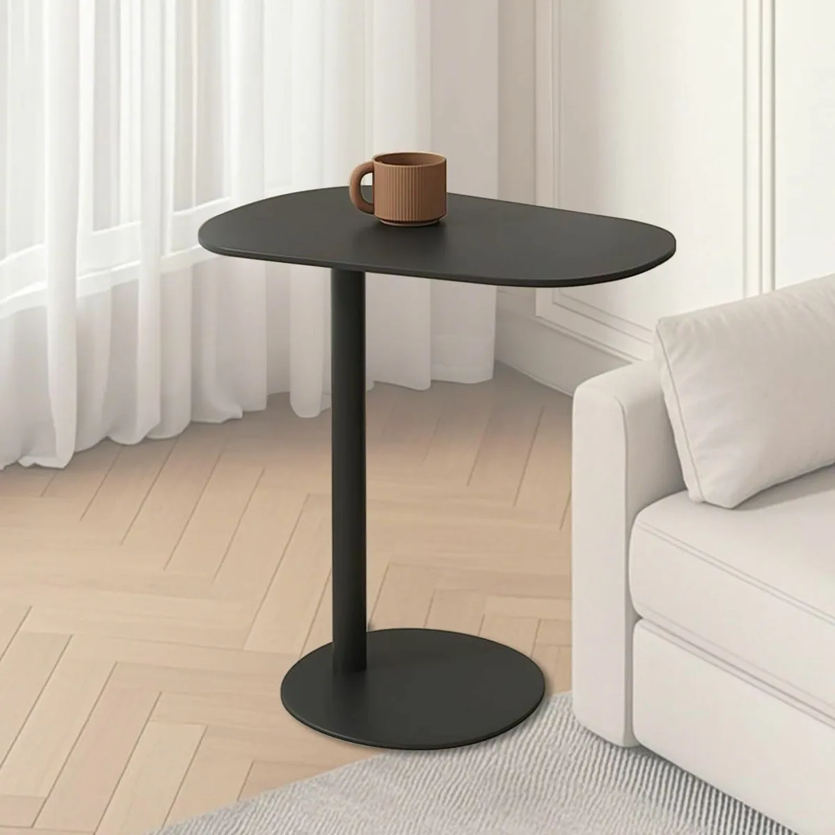 Metal C Shaped Side Table Modern End for Sofa/Bed - Image 1