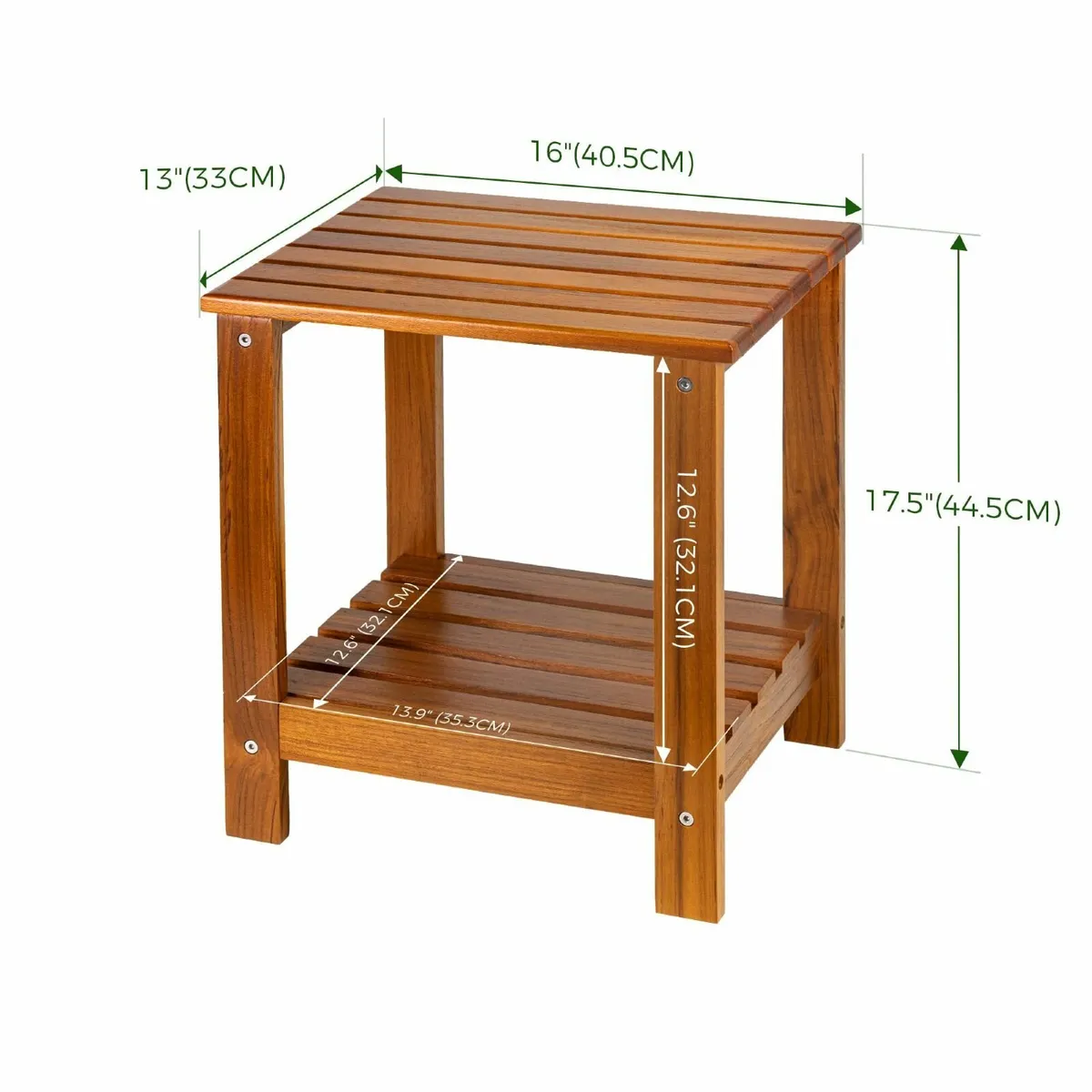 Teak Side Table Outdoor Patio End Double Layer - Image 2