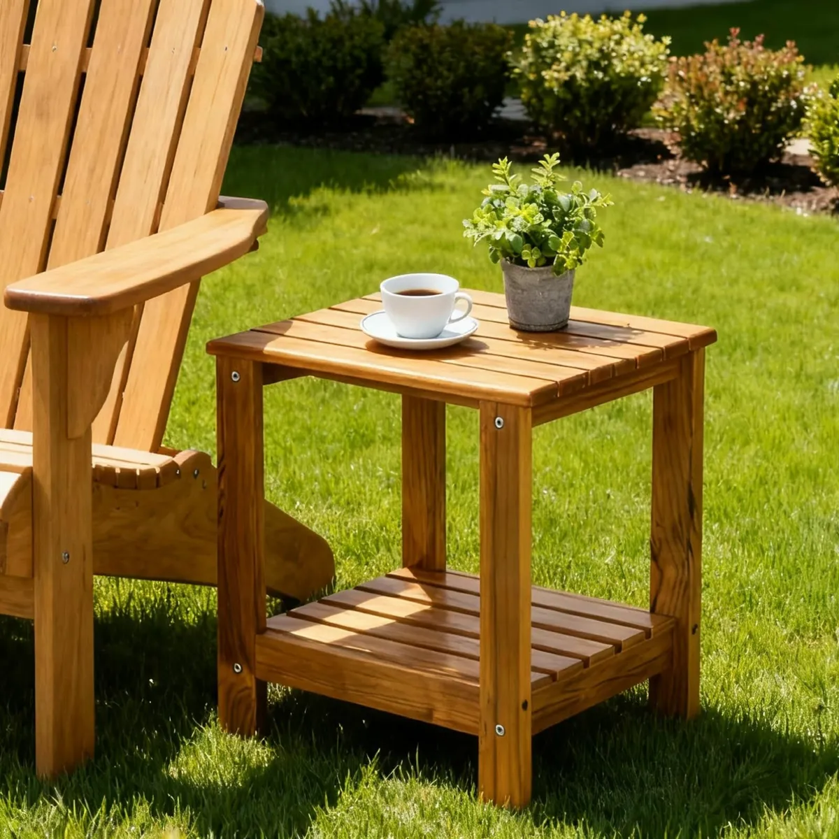 Teak Side Table Outdoor Patio End Double Layer - Image 4