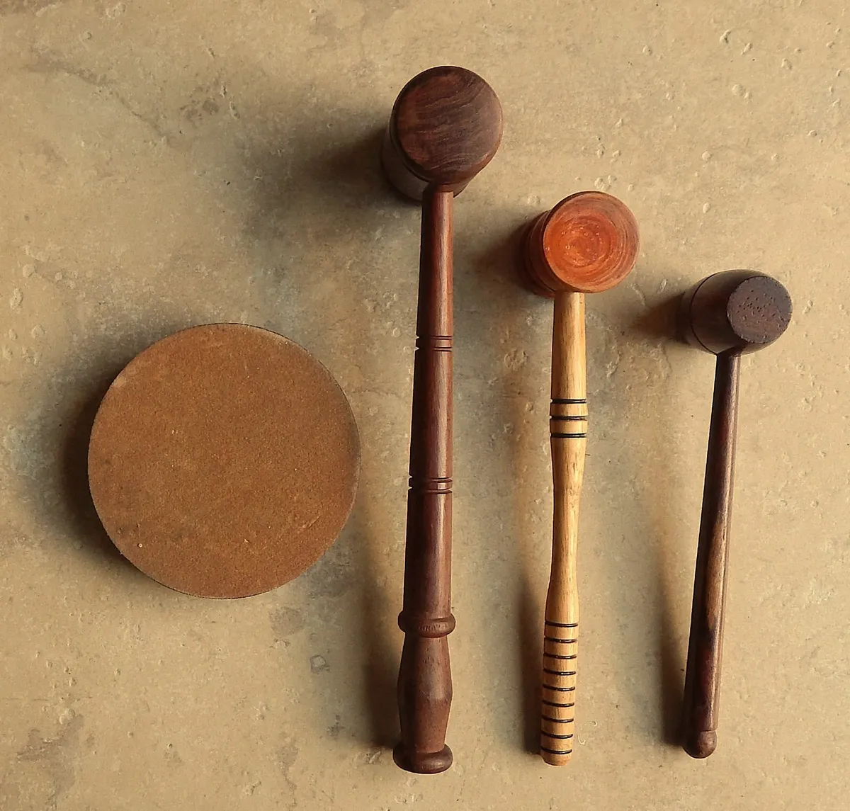 Selection of 3 Handmade Gavels & Block with Inlay - Image 2