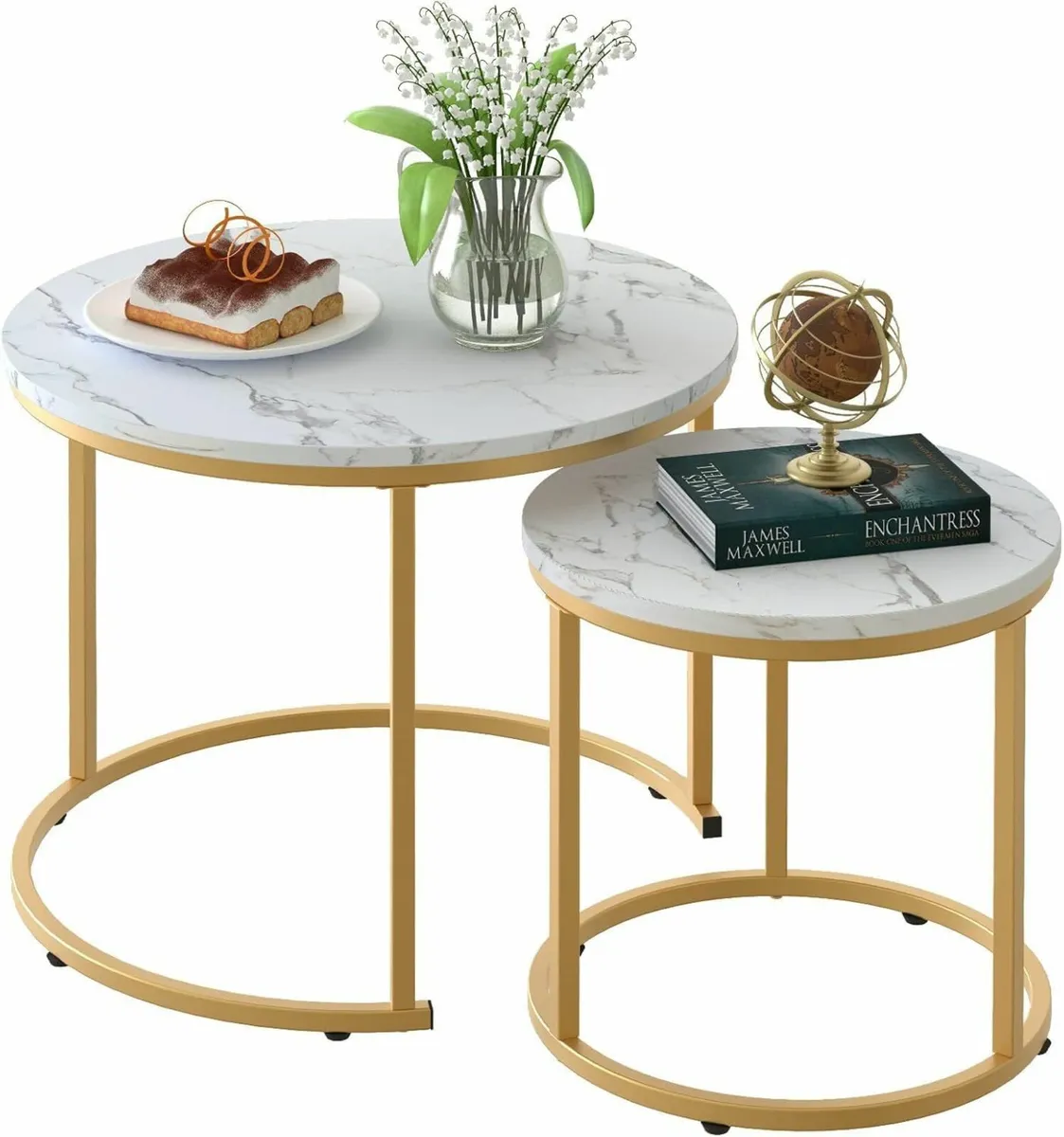 Round Coffee Tables Set of 2 End Table Nesting - Image 1
