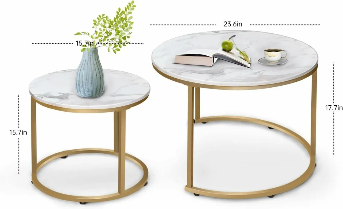 Round Coffee Tables Set of 2 End Table Nesting - Image 3