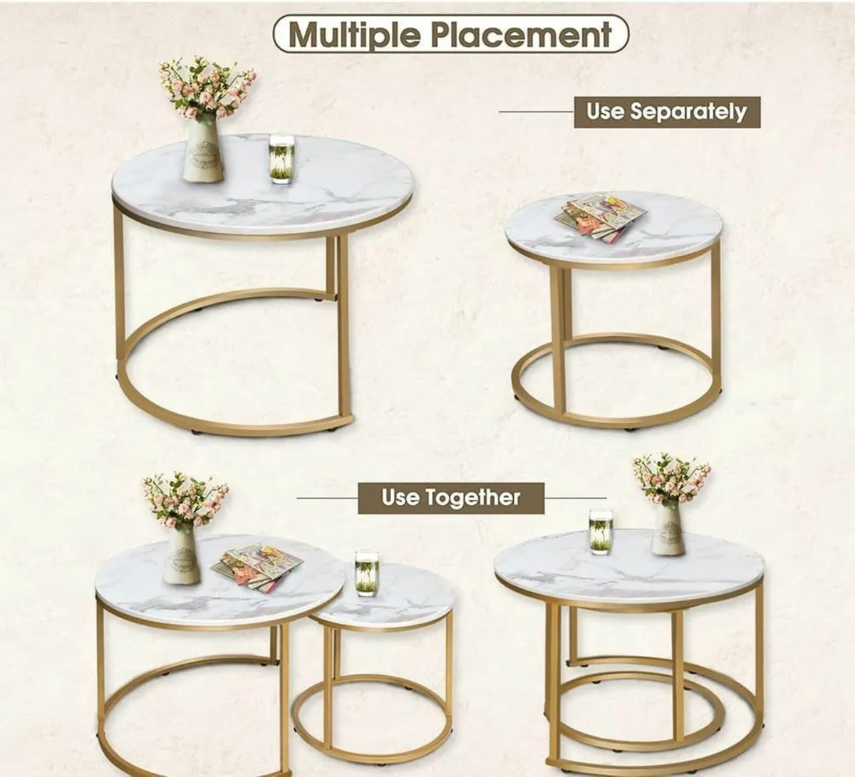 Round Coffee Tables Set of 2 End Table Nesting - Image 4