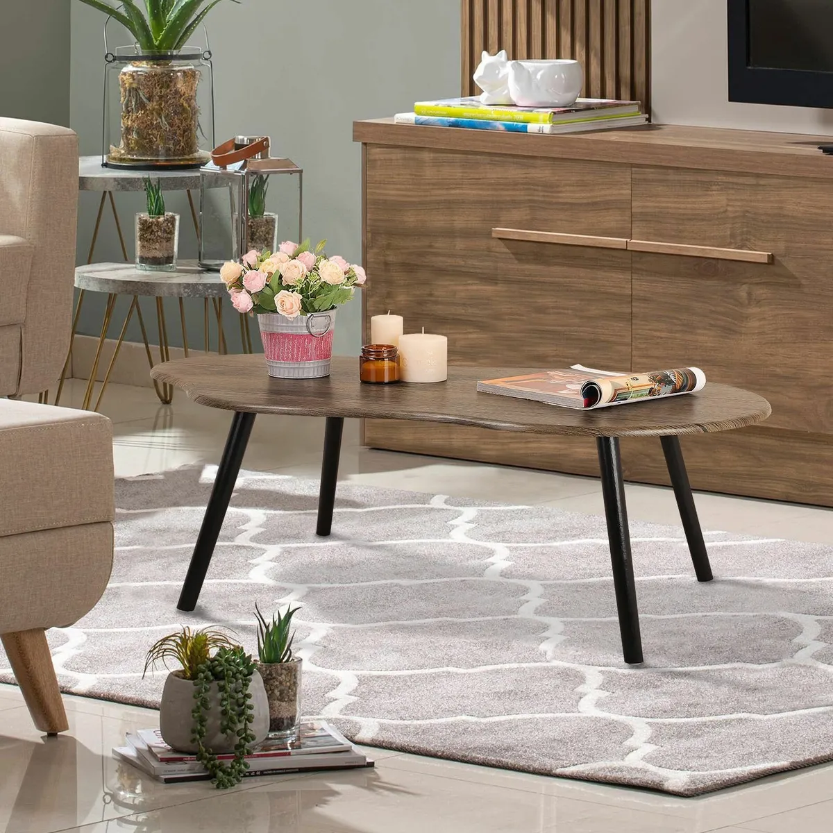 Rustic Coffee Table Irregular Wood Grain Desktop - Image 4