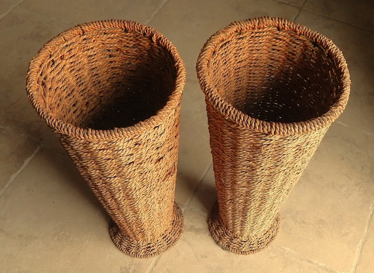 Pair of Large Hand Woven Rattan Vases - Image 2