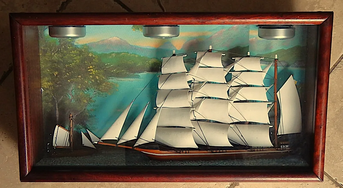 Shadow Box Diorama of Handmade Wooden Yachts - Image 2
