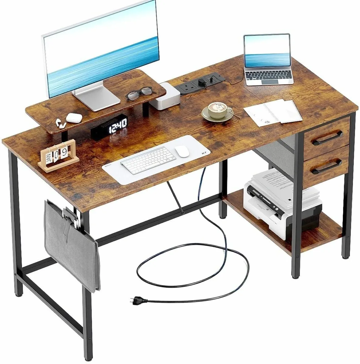 Computer Desk with Drawers Power Outlets 120 cm - Image 1