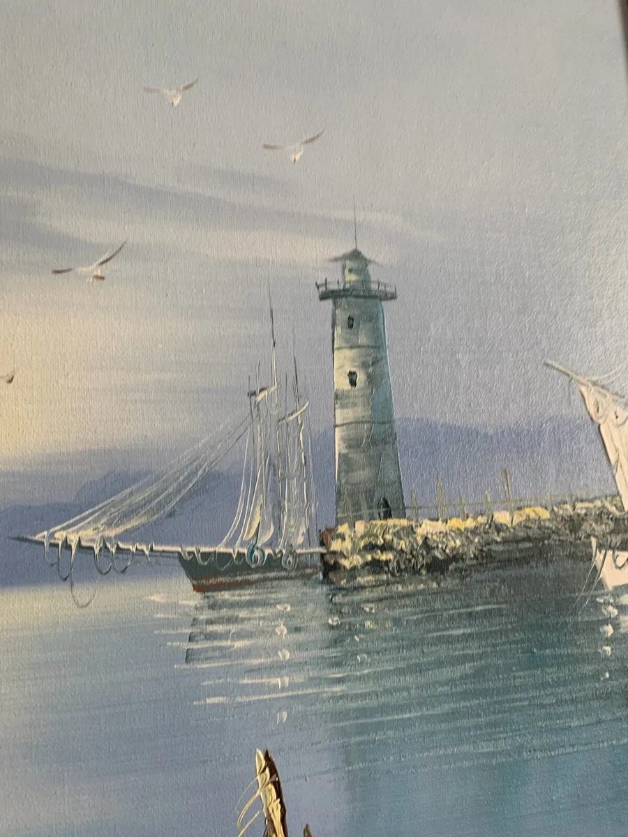 Harbour ship painting - framed and signed - Image 3