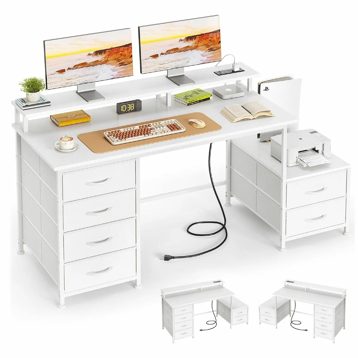 128cm Desk with Fabric File Cabinet Computer - Image 1
