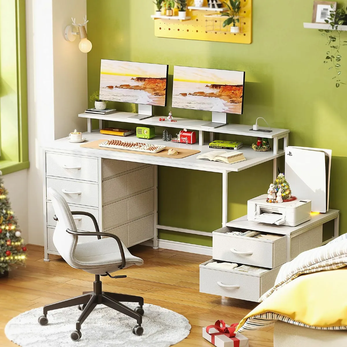 128cm Desk with Fabric File Cabinet Computer - Image 2