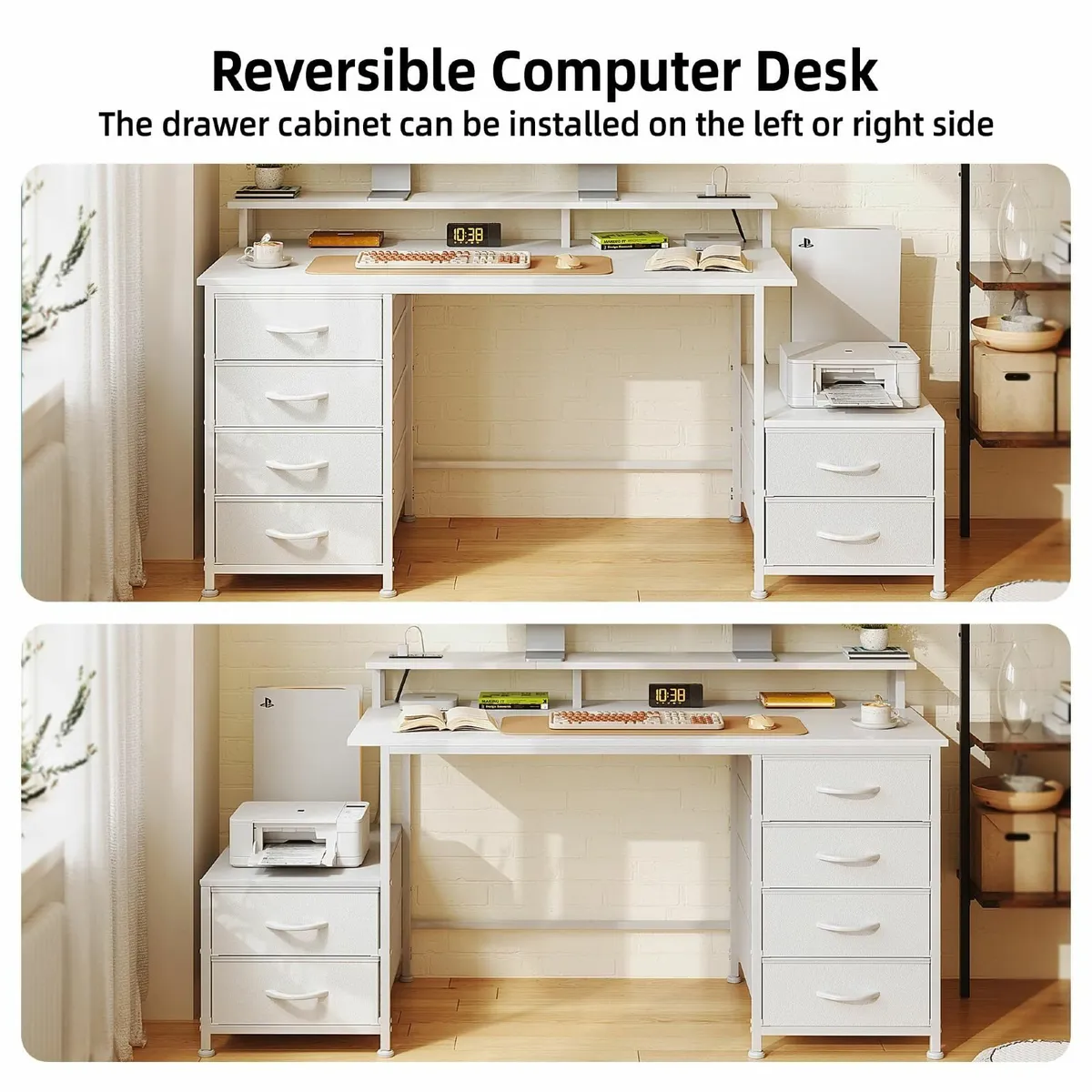 128cm Desk with Fabric File Cabinet Computer - Image 4