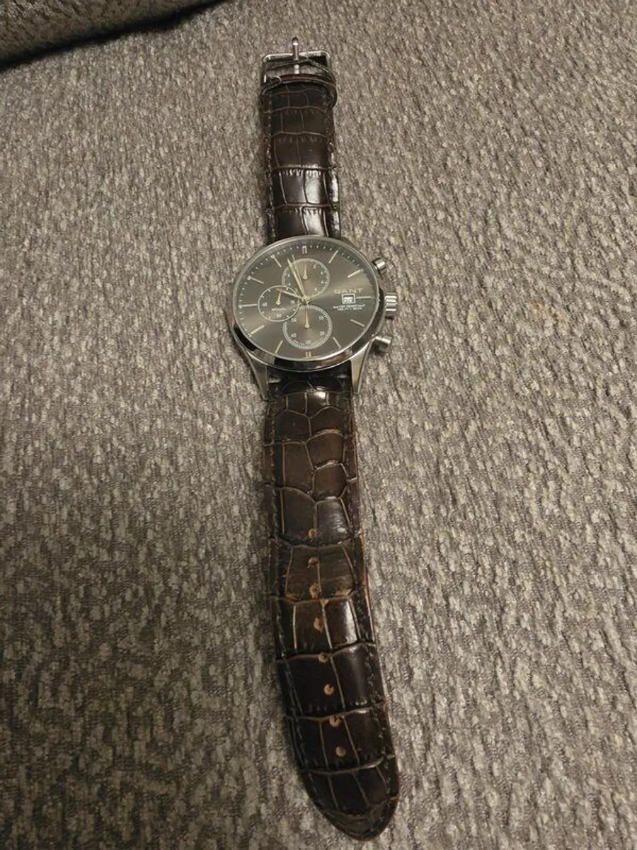 Mens GANT watch, leather strap. - Image 4