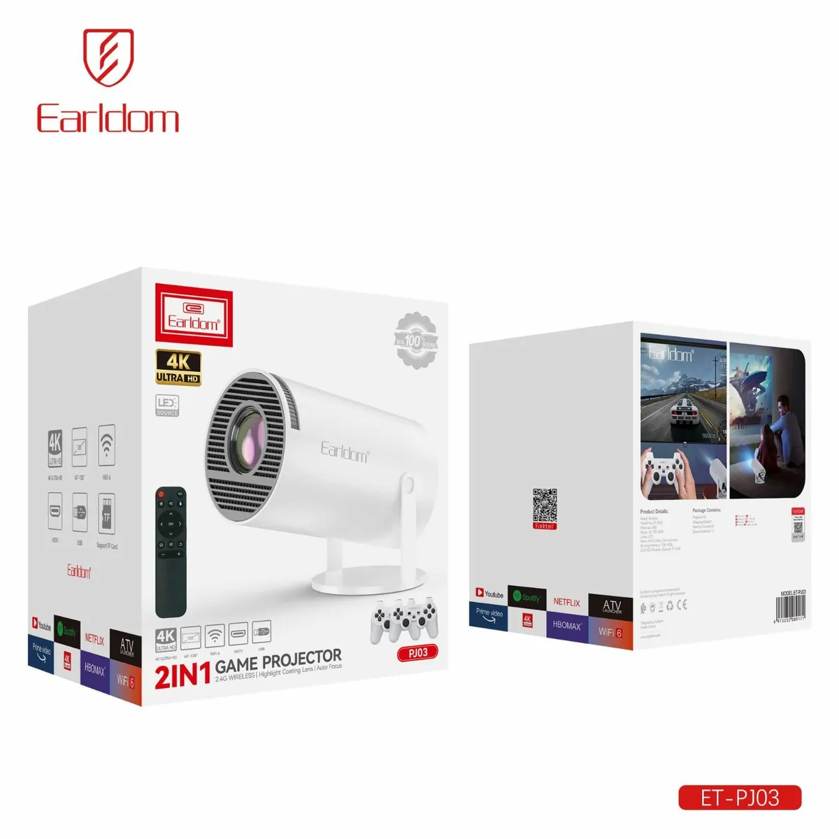 Earldom 2 In 1 Gaming Projector 4K Ultra HD