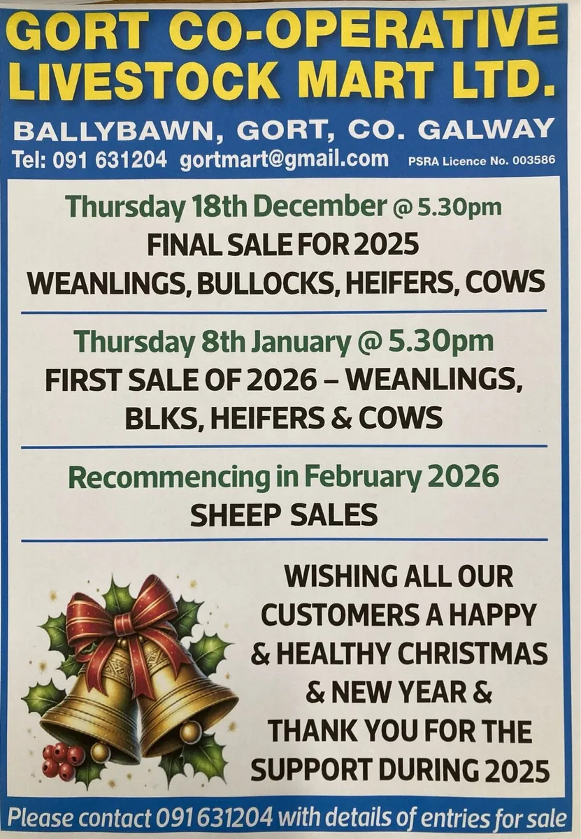 Gort Mart : Thurs 18th Dec : Entries
