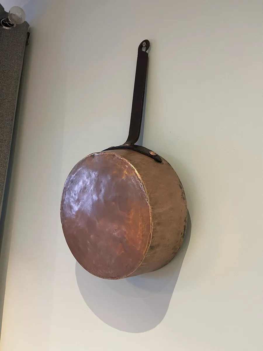 Antique Large Copper & Wrought Iron Pot/Pan - Image 2