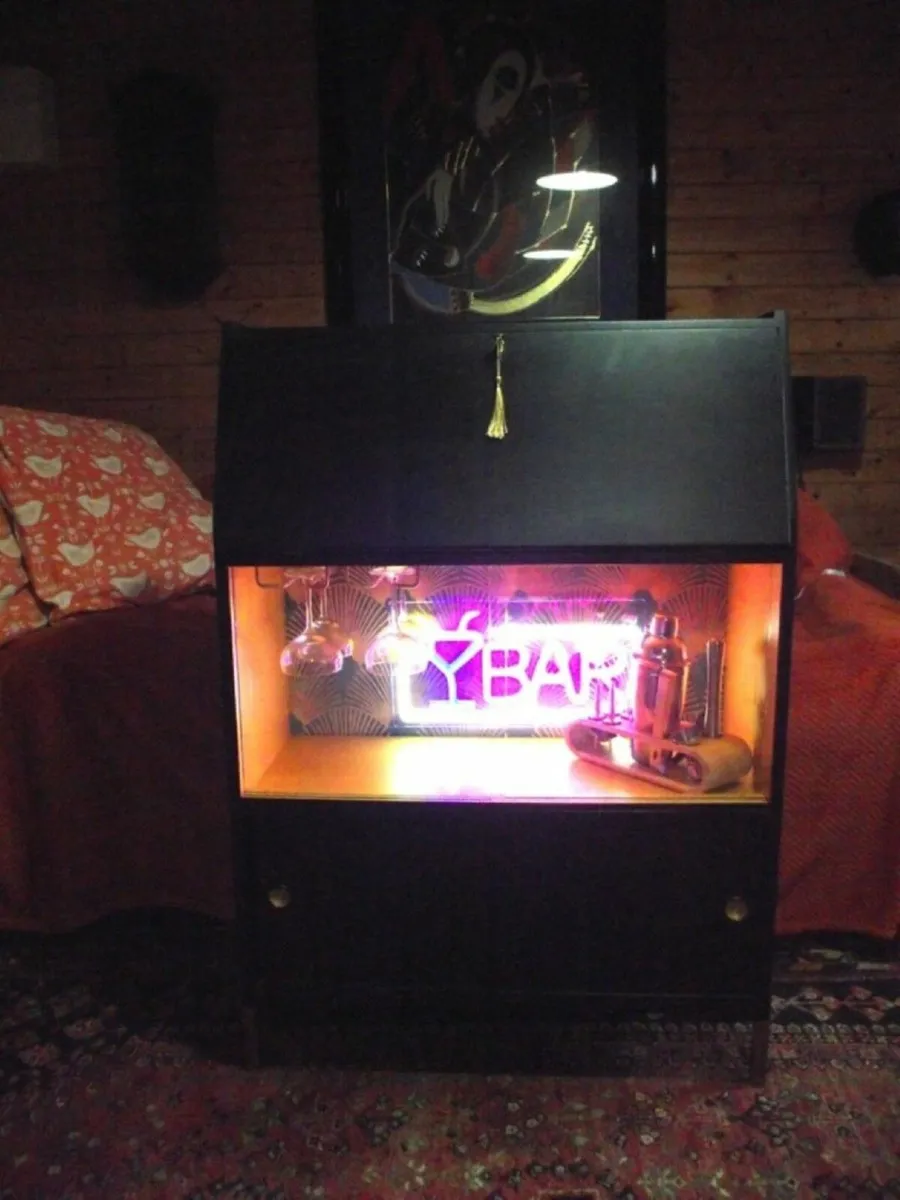 1960's Drinks Cabinet/Bureau - Black & Gold - Image 2