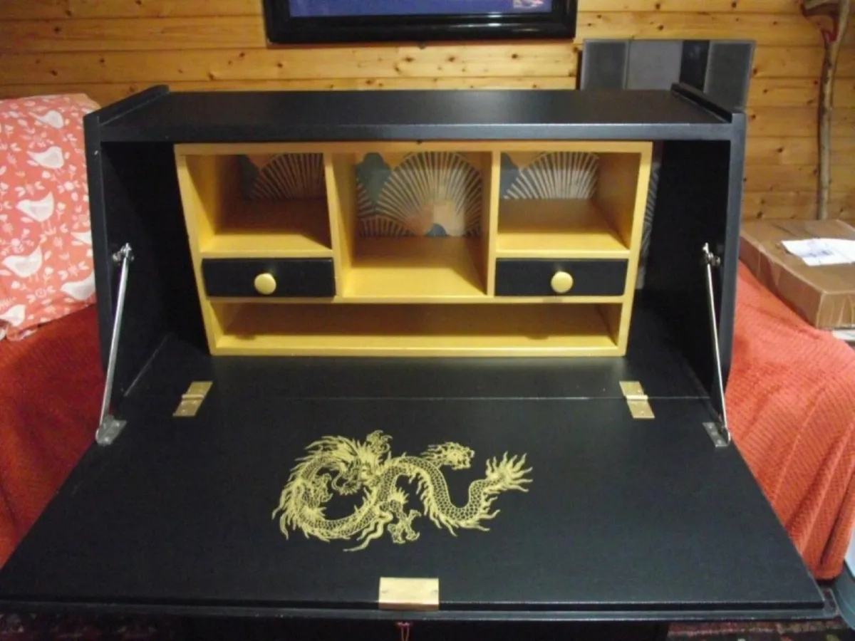 1960's Drinks Cabinet/Bureau - Black & Gold - Image 3