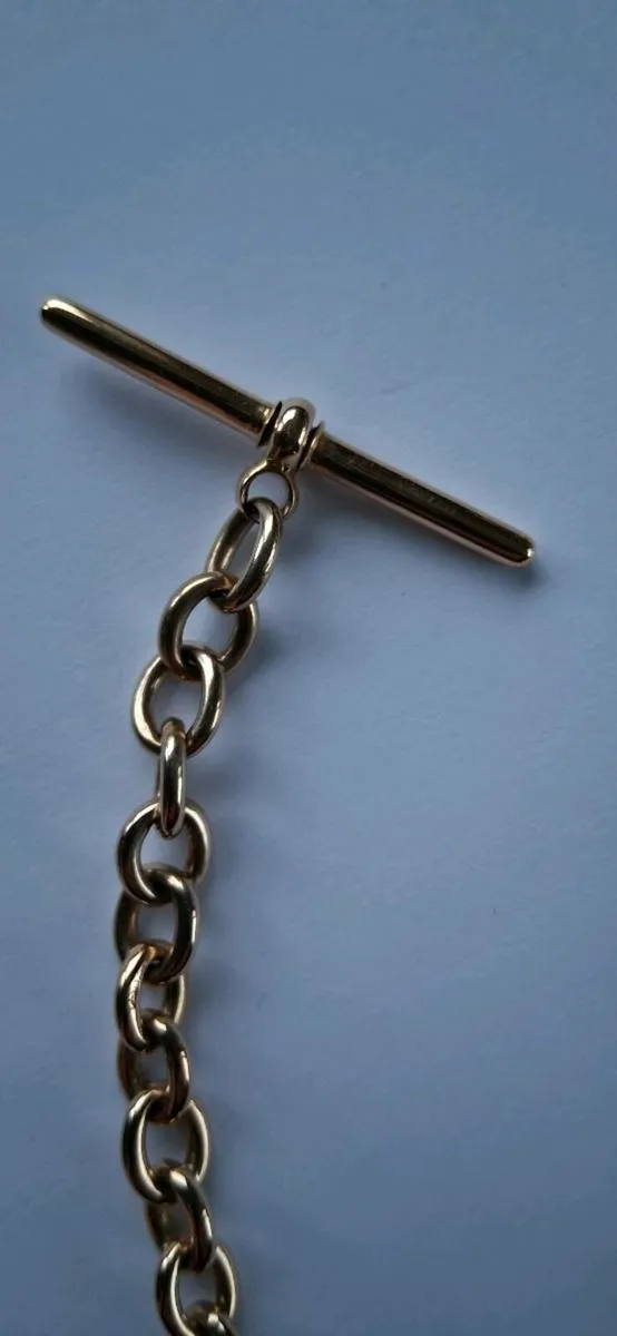 Gold Albert watch chain with T bar - Image 3