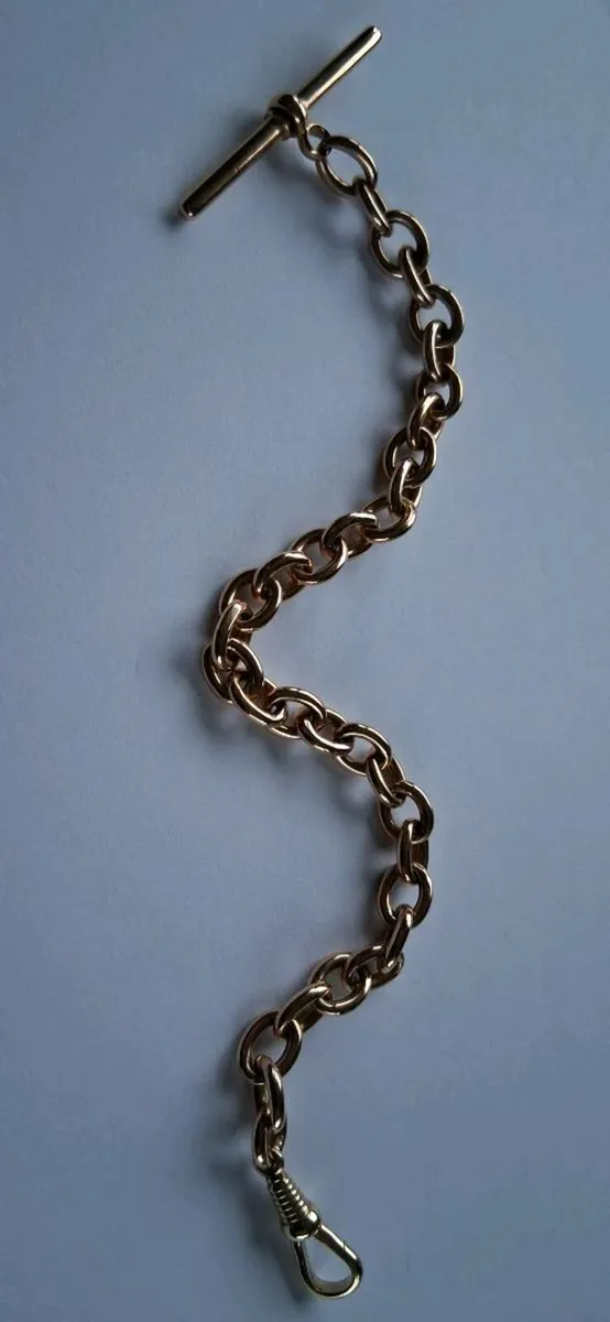 Gold Albert watch chain with T bar - Image 4