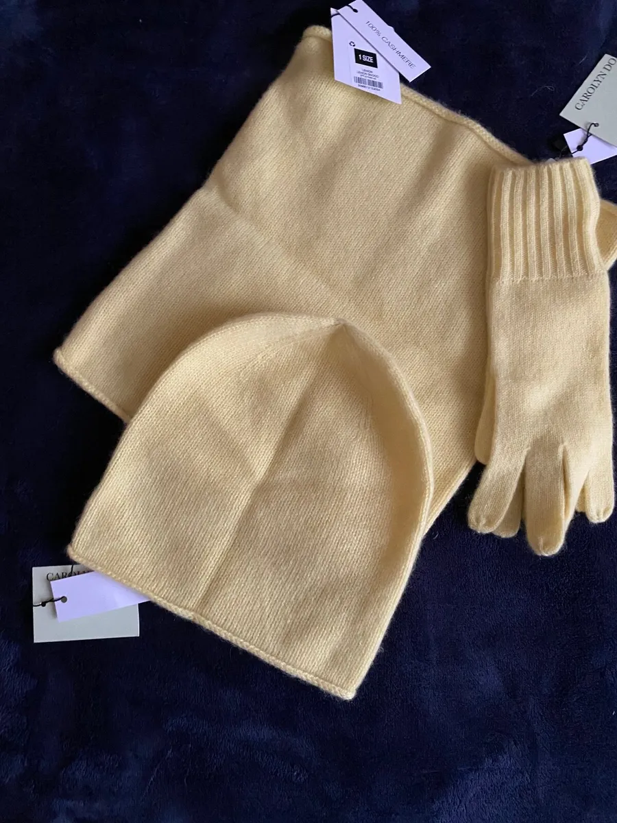 Yellow Cashmere Neck Cowl, Hat & Gloves Set - Image 1