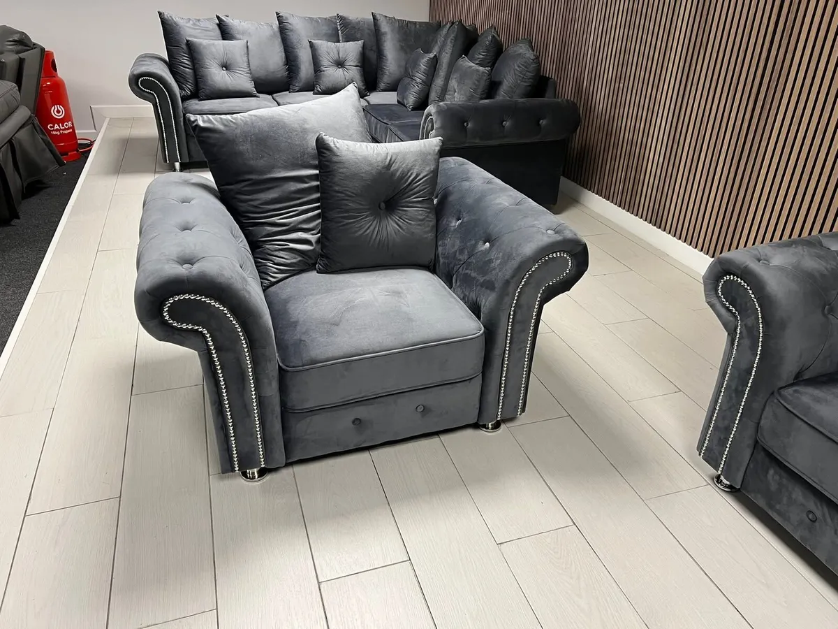 Olympia Chester Grey Plush Velvet Fabric Sofa - Image 4